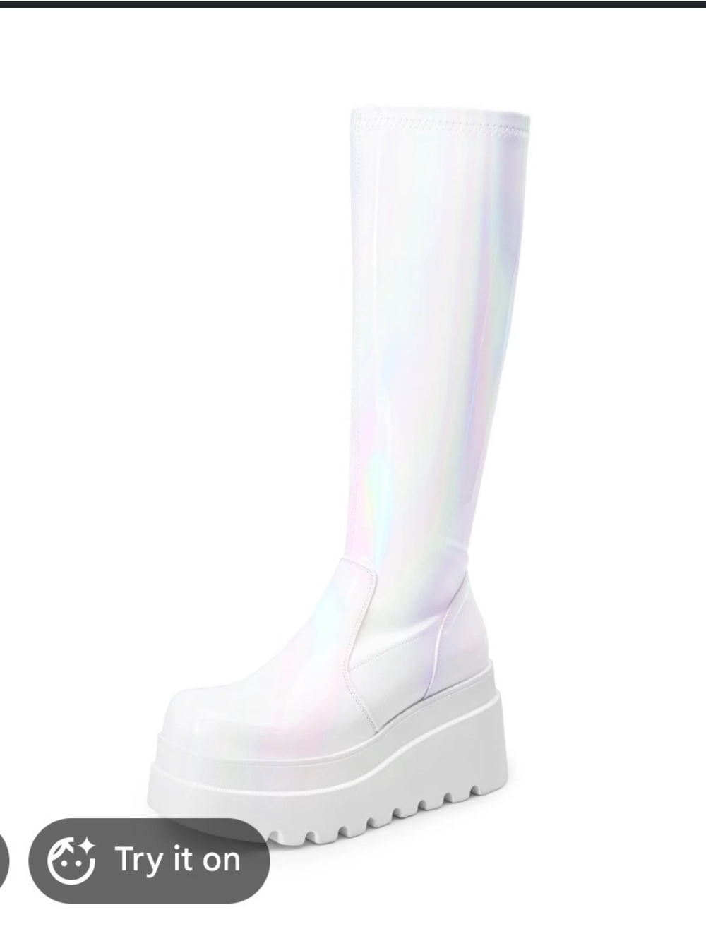 White patent knee-high platform wedge boots size 8.5 - Picture 3 of 15